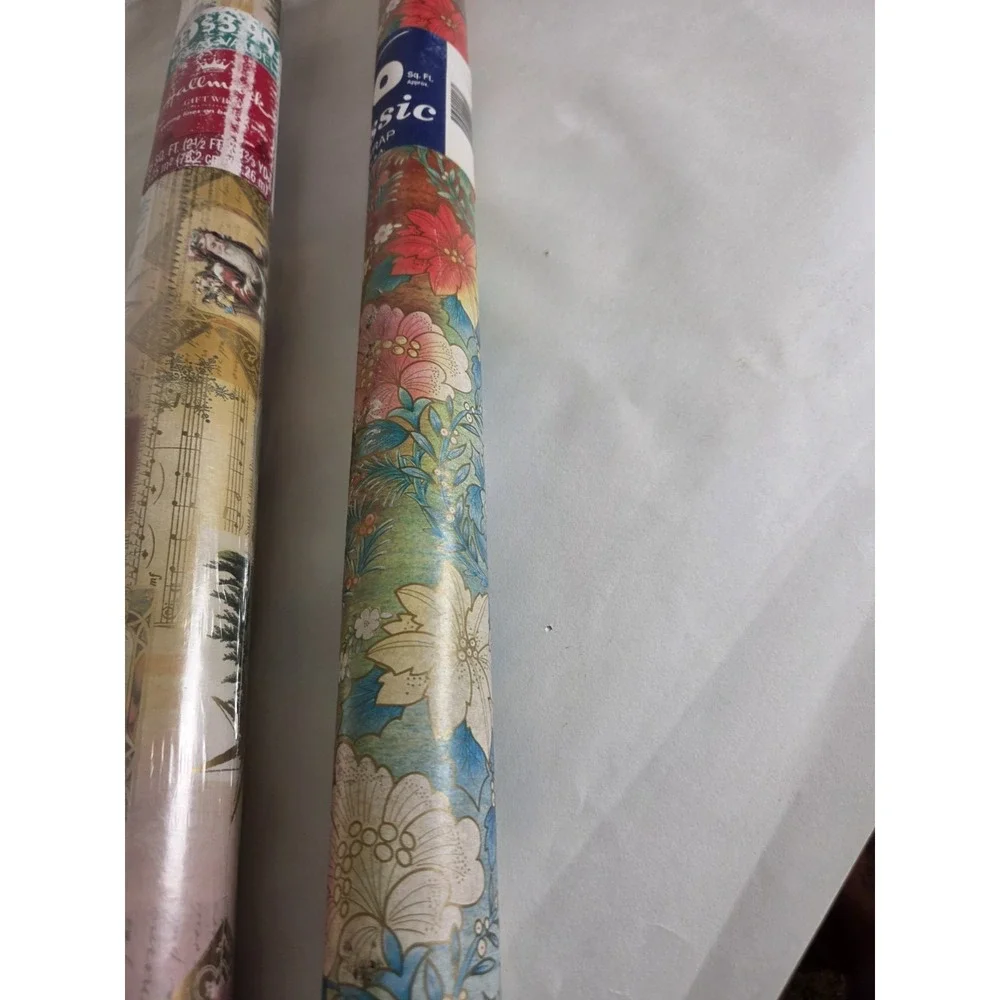 Vtg Christmas Wrapping Paper Hallmark Nostalgic Classic Red Pink Pionsetta
